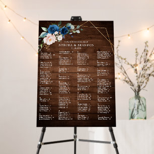 Navy Blue Blush Rustic Wood Gold Seating Chart Foam Board