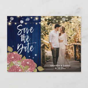 Navy Blue Blush Save The Date Photo Postcards