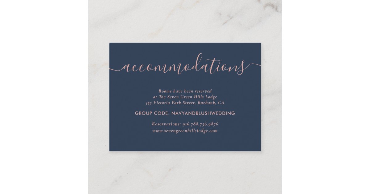 Navy Blue Blush Wedding Hotel Cards Zazzle