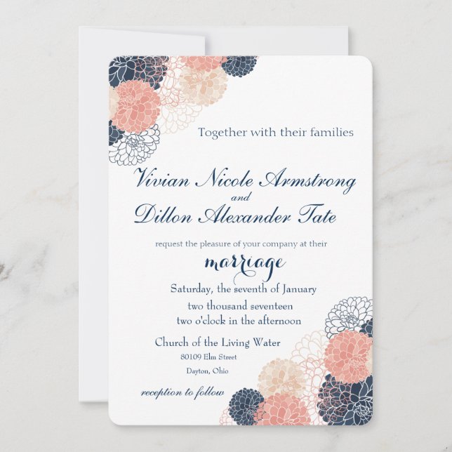 Navy Blue Blush Wedding Invitation (Front)