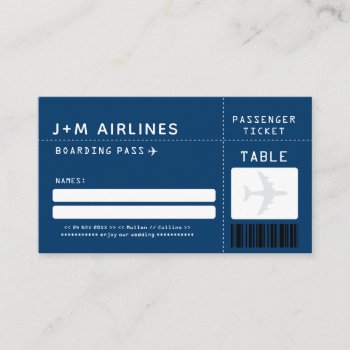 Navy Blue Boarding Pass Escort/seating Card by labellarue at Zazzle