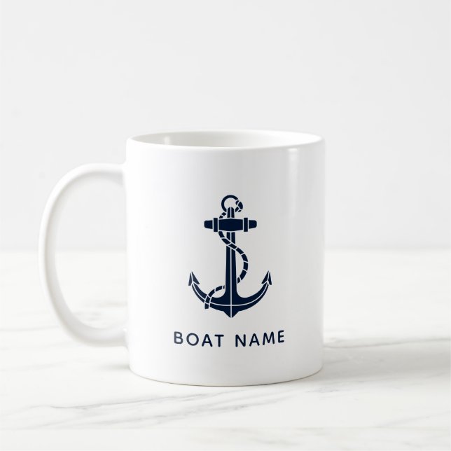 Navy Blue Boat Anchor Custom Keepsake Coffee Mug (Left)