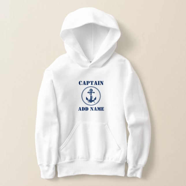 Navy Blue Boat Anchor with Rope & Name/Rank Hoodie (Laydown)