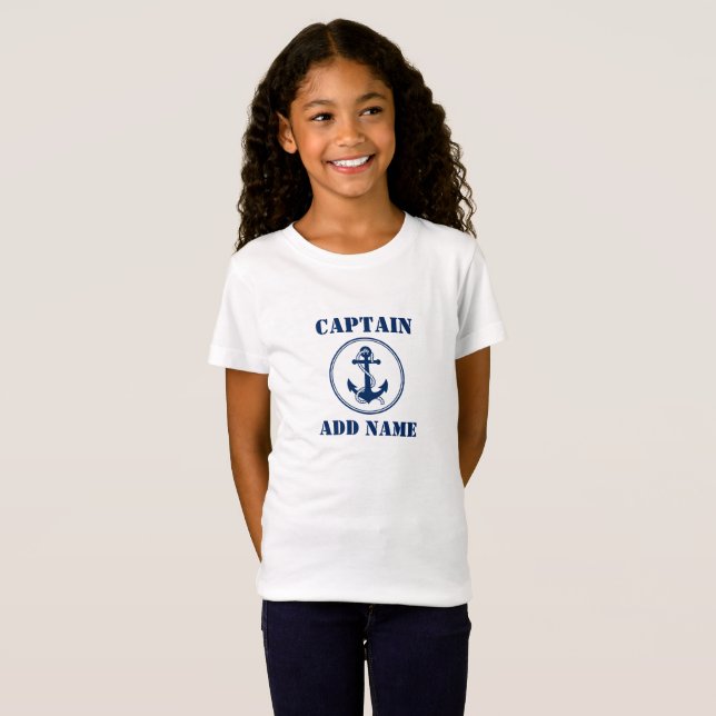 Navy Blue Boat Anchor with Rope & Name/Rank T-Shirt (Front Full)