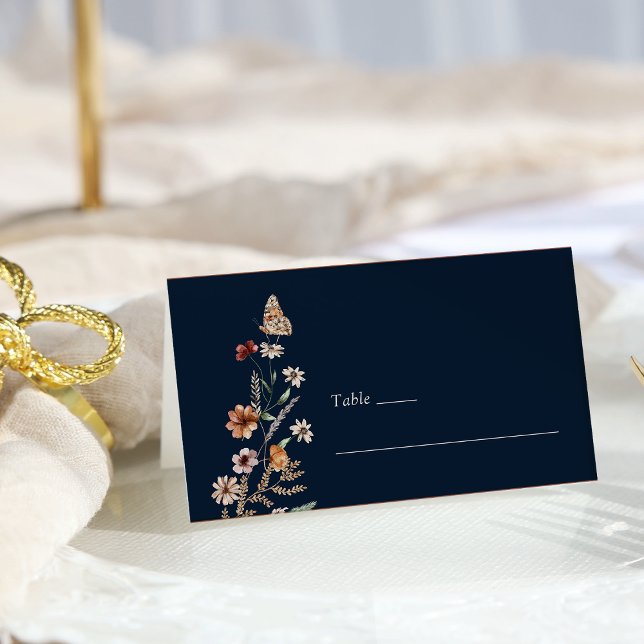 Navy Blue Boho Chic Wedding Place Card (Navy Blue Boho Chic Wedding Place Card with Butterfly by Painted Paperie
)