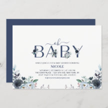 Navy Blue Boho Floral Boy Baby Shower