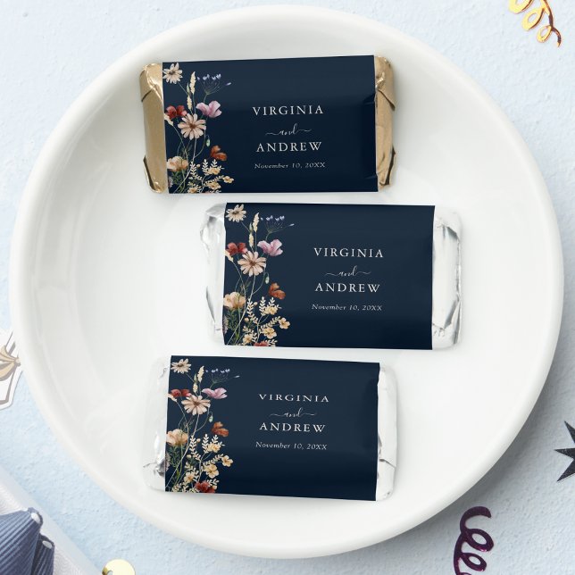Navy Blue Boho Floral Wedding Candy Favors (Navy Blue Boho Floral Wedding Chocolate Candy Favors by Painted Paperie
)