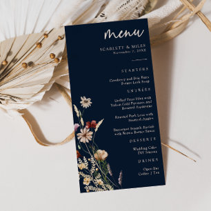 Navy Blue Boho Floral Wedding Menu