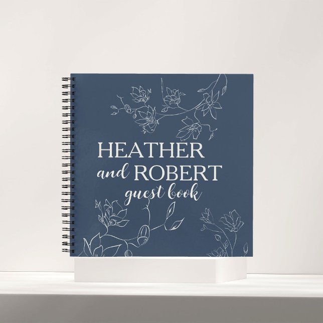 Navy Blue Boho Floral Wedding Spiral Guest Book  (Creator Uploaded)