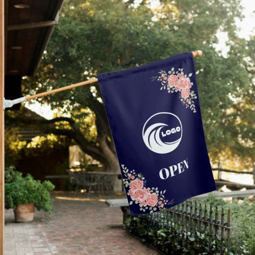 Navy Blue Boho Floral Welcome House Flag with Cust
