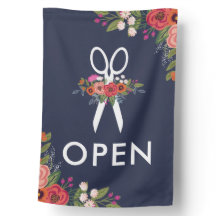 Navy Blue Boho Flowers Open Hair Salon
