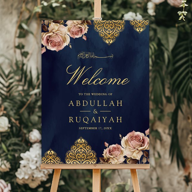 Navy Blue Boho Motif Muslim Wedding Welcome Sign (Creator Uploaded)