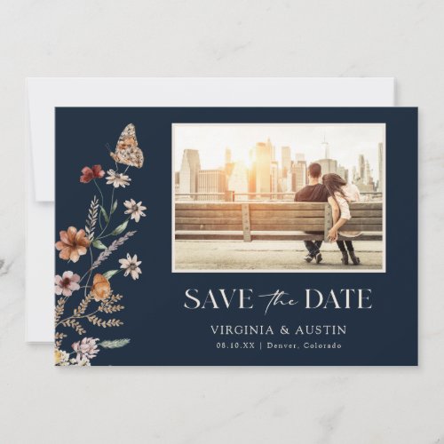 Navy Blue Boho Photo Save The Date