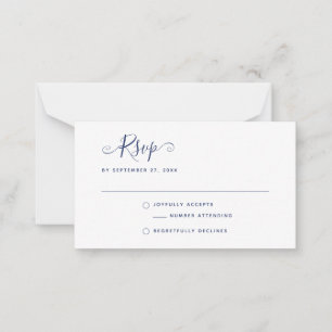 Navy Blue Boho Stylish Script RSVP Wedding Note Card