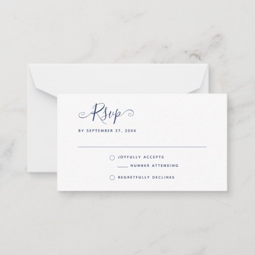 Navy Blue Boho Stylish Script RSVP Wedding