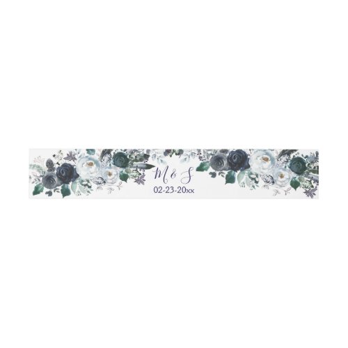 Navy Blue Boho Tribal Watercolor Floral Wedding Invitation Belly Band