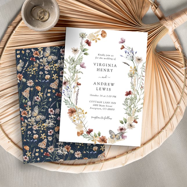 Navy Blue Boho Wedding Invitation (Creator Uploaded)