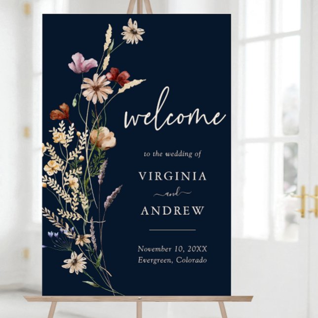 Navy Blue Boho Welcome Wedding Foam Board (Navy Blue Boho Wildflower Welcome Wedding Foam Board by Painted Paperie
)