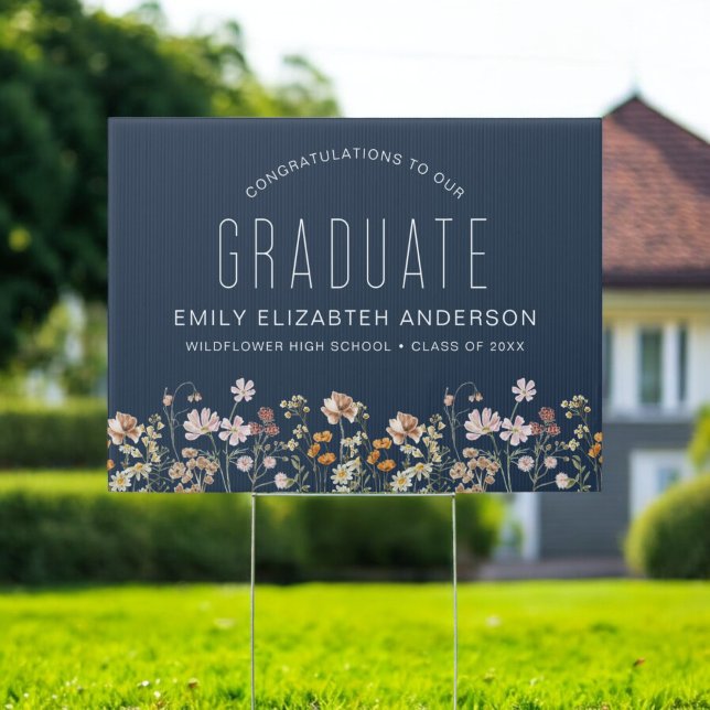 Navy Blue Boho Wildflower Bloom Graduation  Sign (Creator Uploaded)