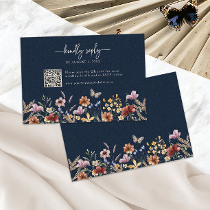 Navy Blue Boho Wildflower RSVP Card