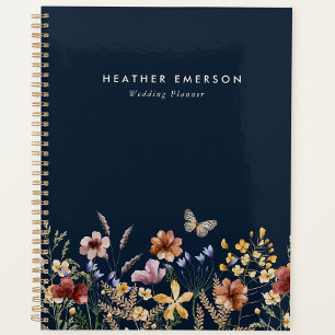 Navy Blue Boho Wildflowers Floral Planner