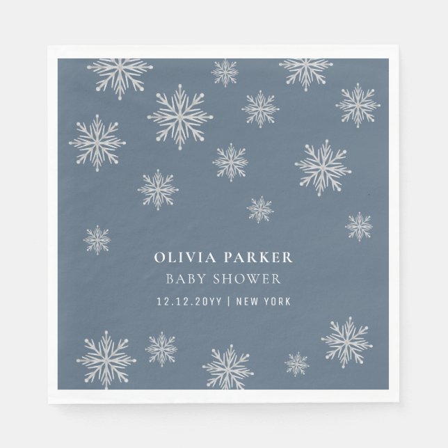 Navy Blue Boho Winter Snowflake Baby Shower  Napkins (Front)