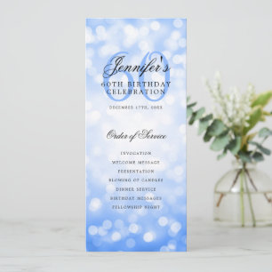 Navy Blue Bokeh 60th Birthday Program w/ Menu