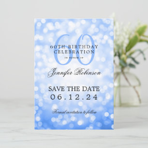 Navy Blue Bokeh 60th Birthday Save the Date Invitation