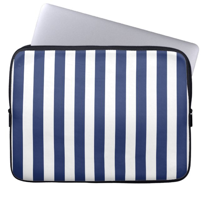 NAVY BLUE BOLD FUN STRIPES PATTERN LAPTOP SLEEVE (Front)