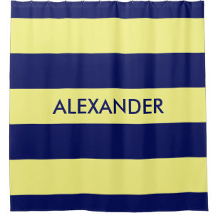 Navy Blue Bold H Stripe #3 Monogram Shower Curtain