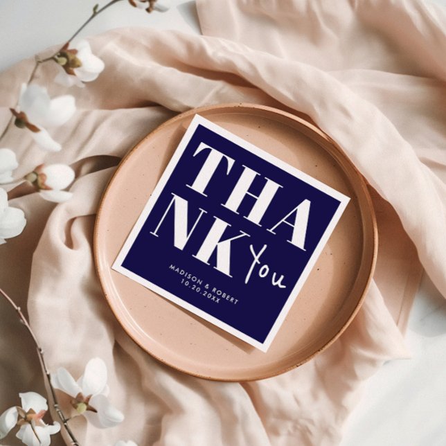 Navy Blue Bold Minimalist Thank You Wedding Napkins (Creator Uploaded)