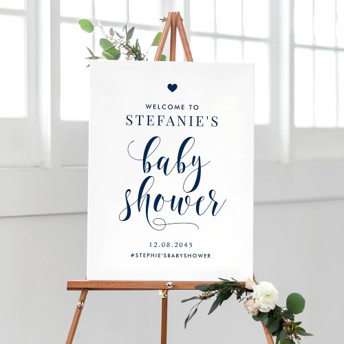 Navy Blue Bold Script Baby Shower Welcome Poster