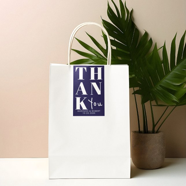 Navy Blue Bold Simple Thank You Wedding Favor Rectangular Sticker (Creator Uploaded)