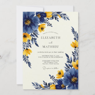 Navy Blue Bold Spring Wedding Invitation