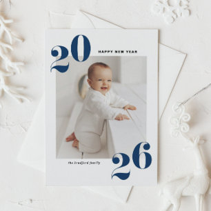 Navy Blue Bold Typography 2026 New Year Photo Holiday Card