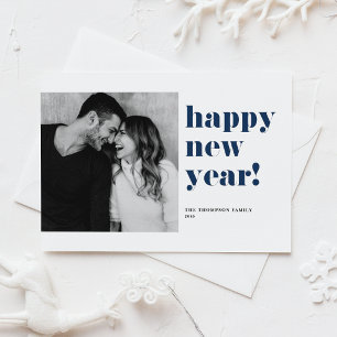 Navy Blue Bold Typography Photo Happy New Year Holiday Postcard