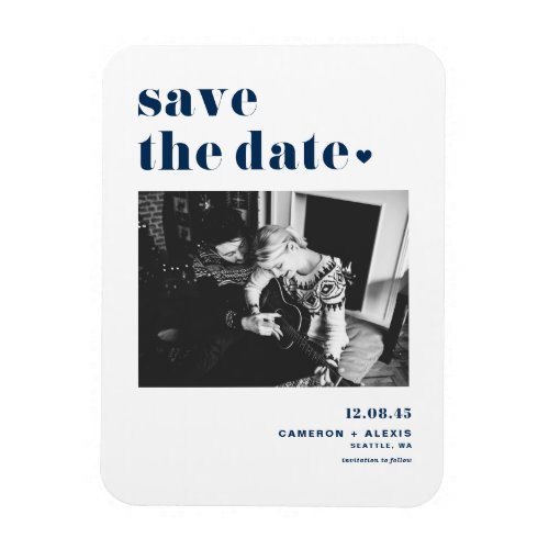 Navy Blue Bold Typography Photo Save the Date Magnet