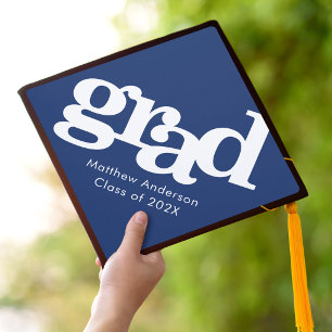 Navy blue bold typography simple modern graphic graduation cap topper