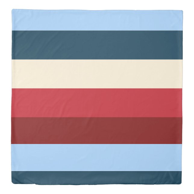 Navy Blue Bordeaux Red Palette Stripe Bedding Duvet Cover (Front)