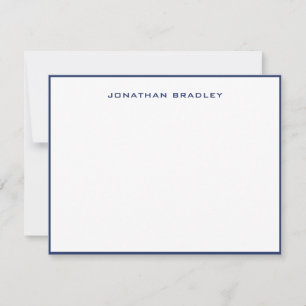 Navy Blue Border All Caps Full Name Note Card