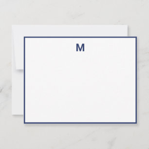 Navy Blue Border Bold Letter Minimalist Monogram Note Card