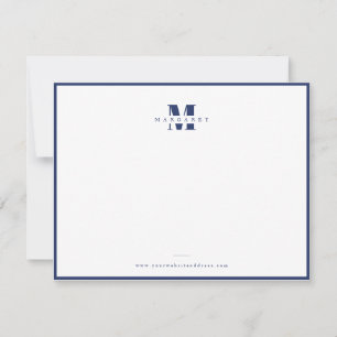 Navy Blue Border Bold Letter Simple Monogram Name Note Card