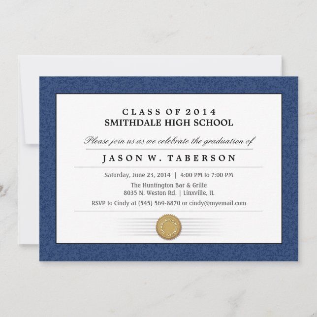 Navy Blue Border Diploma Graduation Invitation (Front)