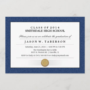 Navy Blue Border Diploma Graduation Invitation
