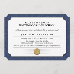 Navy Blue Border Diploma Graduation Invitation
