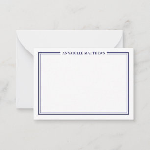 Navy Blue Border Minimalist Name Monogram Note Card