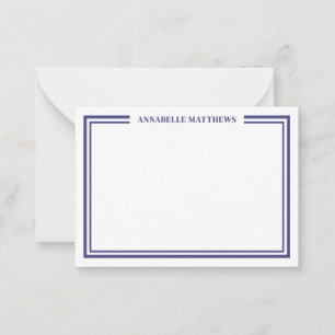 Navy Blue Border Minimalist Name Monogram Note Card