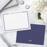 Navy Blue Border Minimalist Name Monogram