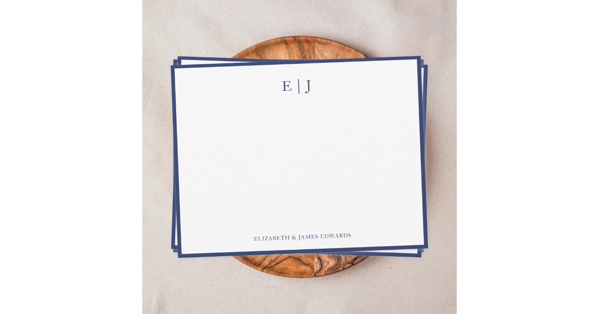 Navy Blue Border Simple Couple Monogram Note Card | Zazzle