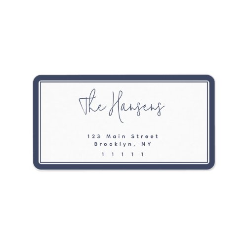 Navy Blue Border Simple Return Address Label